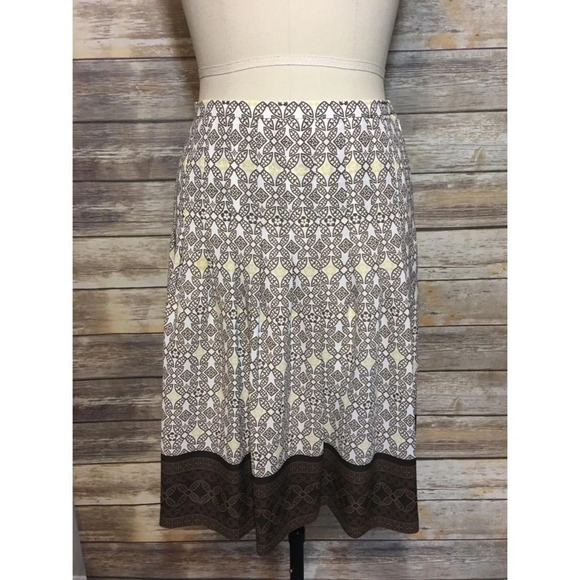 LOFT Brown Print Midi Skirt 6 - Picture 1 of 3
